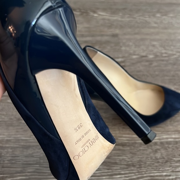 Jimmy Choo Rudy Suede And Patent Platform Pumps In Navy - Picture 3 of 9